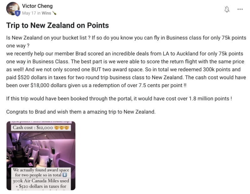 Victor Cheng — Trip to New Zealand on points